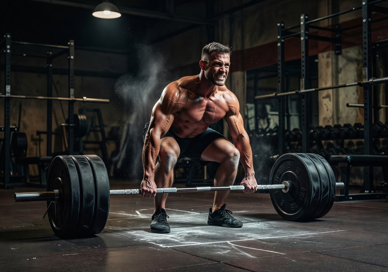 Heavy barbell strength training workout